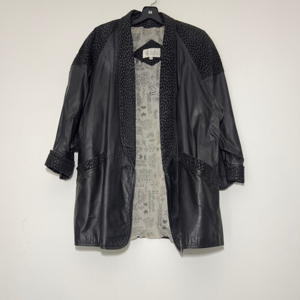 WINLIT LEATHER Vintage Black Patchwork Patterned Suede Coat Jacket Size M Medium